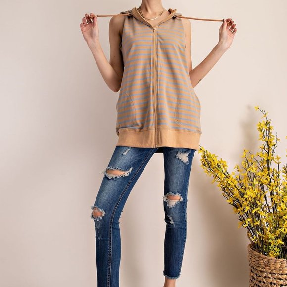 easel Tops Easel Striped Latte Hoodie Jacket Vest Nwt Poshmark